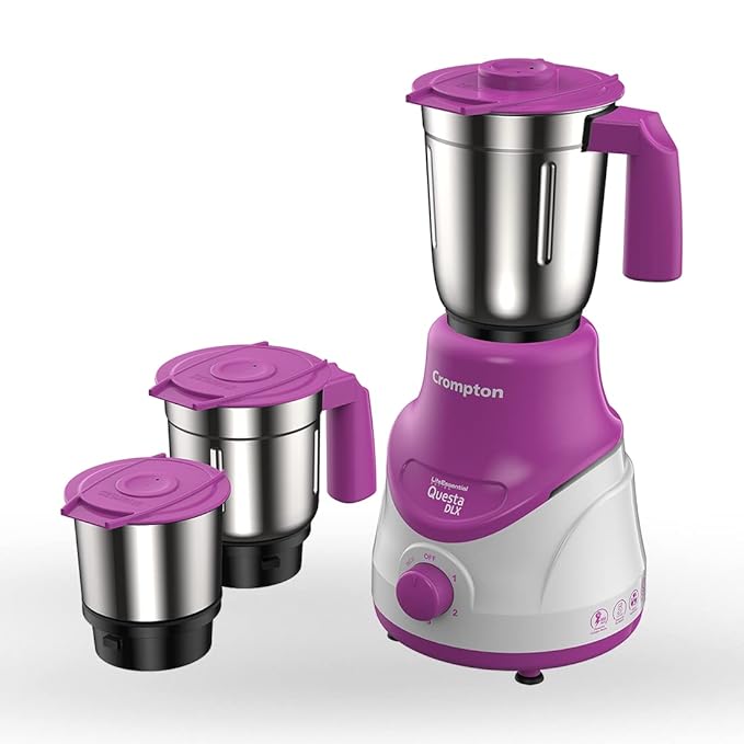 crompton questa dlx mixer grinder 100% copper motor & motor vent x technology (3 stainless steel jars, lavender)