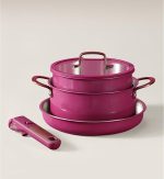 carote 19pcs tri ply stainless steel cookware set with detachable handle, pots and pans set, induction kitchen cooking sets, rv/camping cookware, outer ceramic layer, oven safe, violet purple