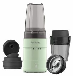 butterfly pestle pro blend mixer grinder | smoothie maker with 2 tinted inward locking jars | inbuilt ss base | 2 leaf & 4 leaf blades | easy sip & store lids | 400w