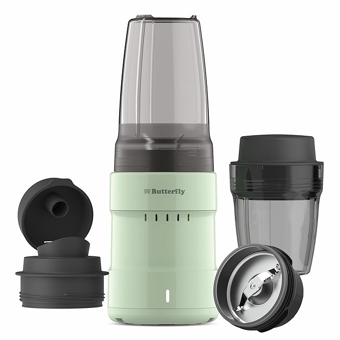butterfly pestle pro blend mixer grinder | smoothie maker with 2 tinted inward locking jars | inbuilt ss base | 2 leaf & 4 leaf blades | easy sip & store lids | 400w