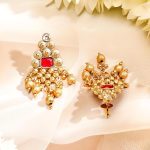 rubans 24k gold plated stylish handcrafted ruby, white stone studded & gold beaded traditional set with earrings for women & girls, ideal for any festive & wedding occasions