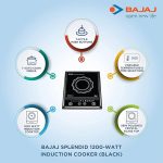 bajaj splendid 1200 watt induction cooktop | 7 auto cook menus | tactile push buttons | variable temperature & time selection | semi polished crystal glass | 1 yr warranty 【black】