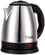 prestige 1.5l pkoss stainless steel electric kettle | 1350 watts| elegant design | cool touch handle and lid | automatic cut off and single touch lid locking | black | 1y warranty | isi certified